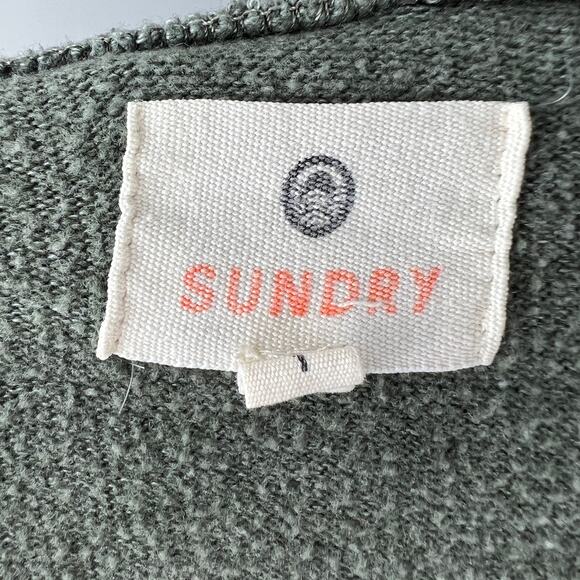 SUNDRY Olive Green Black Striped Long Sleeve Pullover Cotton Blend Hoodie Size 1 - Picture 4 of 5